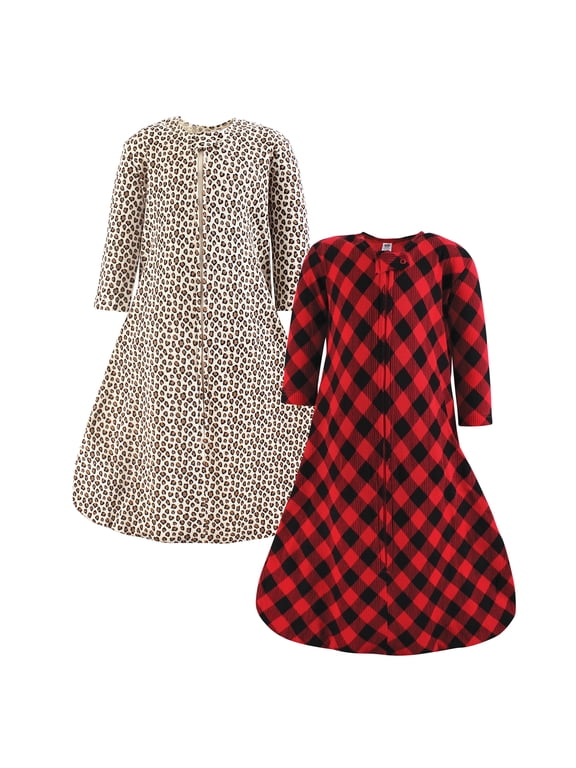 Infant Girl Thermal Long Sleeve Sleeping Bag 2pk, Buffalo Plaid Leopard, 6-12 Months