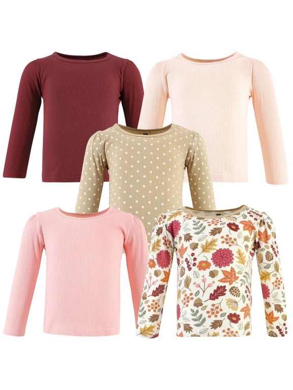 Infant Girl Thermal Long Sleeve Tees 5pk, Acorn Botanical, 3T