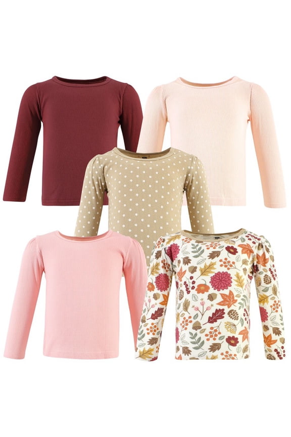Infant Girl Thermal Long Sleeve Tees 5pk, Acorn Botanical, 3T