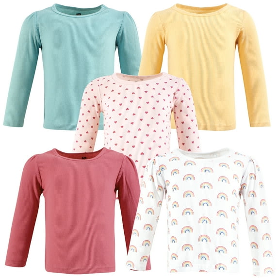 Hudson Baby Infant Girl Thermal Long Sleeve Tees 5pk, Creative Rainbows, 6-12 Months