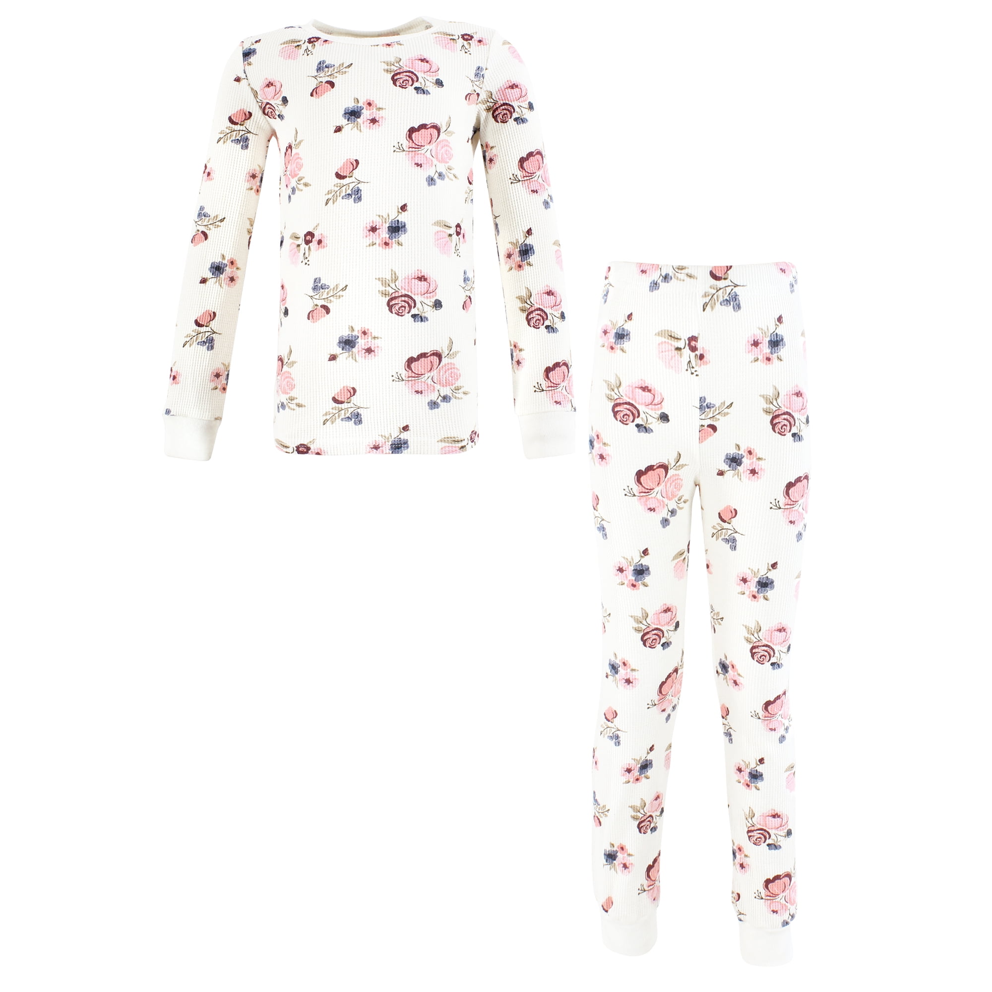 Hudson Baby Infant Girl Thermal Long Underwear 2pc Set, Dusty Rose Floral, 10 Years