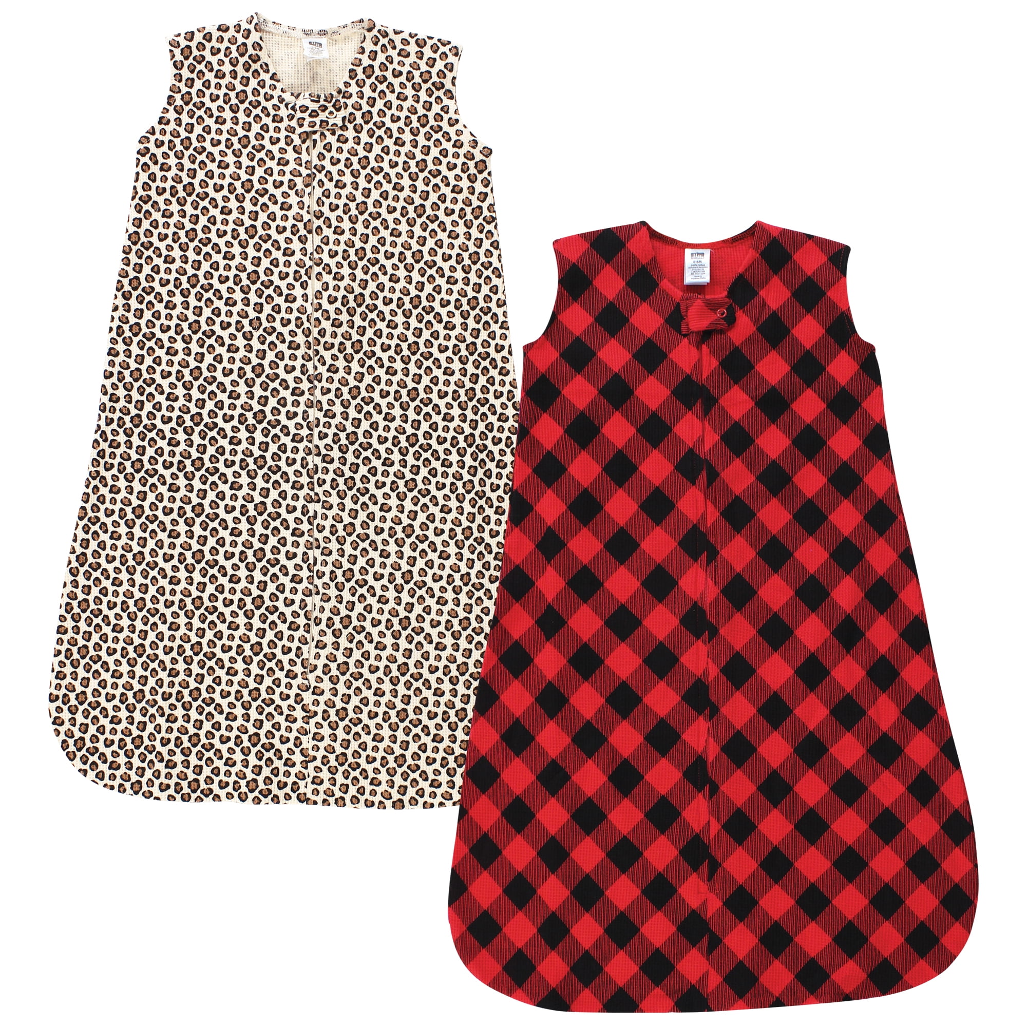 Hudson Baby Infant Girl Thermal Sleeveless Sleeping Bag 2pk, Buffalo Plaid Leopard, 18-24 Months