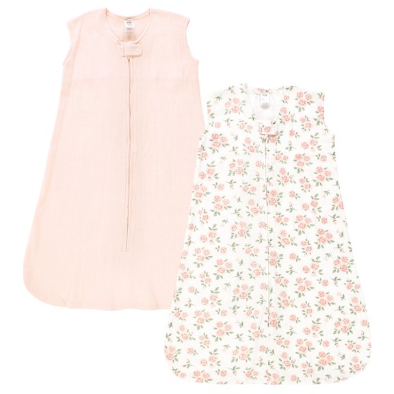 Hudson Baby Infant Girl Thermal Sleeveless Sleeping Bag 2pk, Soft Pink Sage Rose, 0-6 Months
