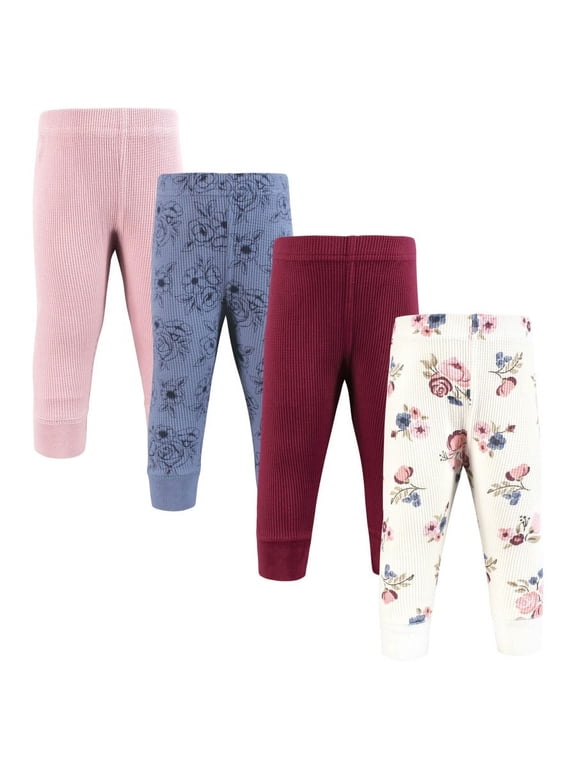 Infant Girl Thermal Tapered Ankle Pants 4pk, Dusty Rose Floral, 0-3 Months