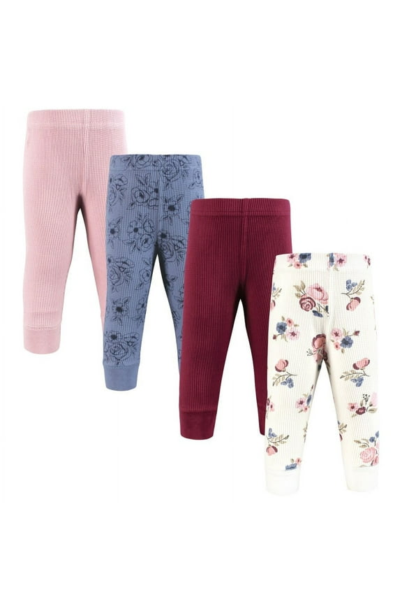 Infant Girl Thermal Tapered Ankle Pants 4pk, Dusty Rose Floral, Newborn