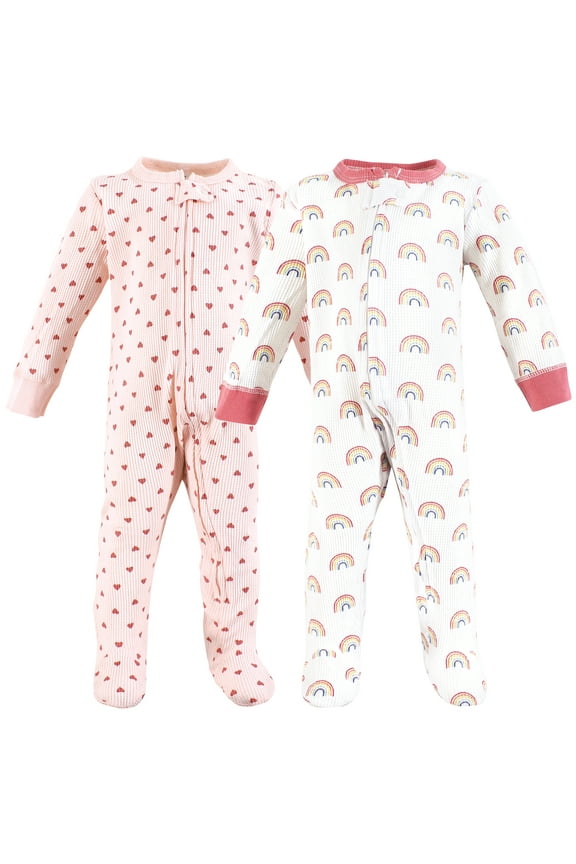 Infant Girl Thermal Zipper Sleep and Play 2pk, Creative Rainbows, Newborn