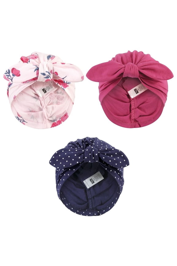 Infant Girl Turban Cotton Headwraps, Pink Navy Floral, One Size