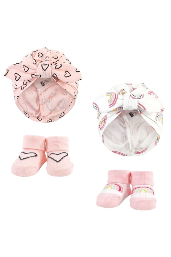 Infant Girl Turban and Socks Set, Modern Rainbow, One Size