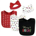 thumbnail image 1 of Hudson Baby Infant Girls Cotton Bib and Headband or Caps Set, Merry And Bright, One Size, 1 of 5
