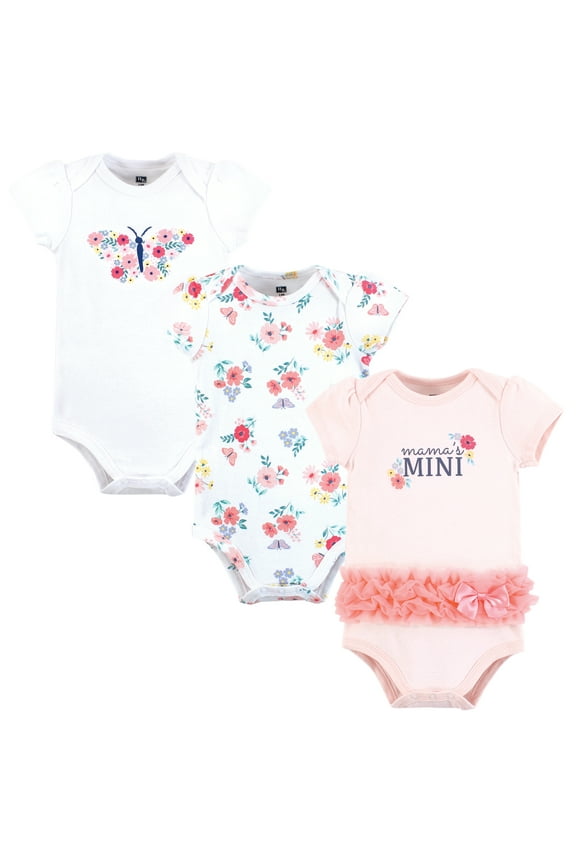 Infant Girls Cotton Bodysuits 3-Pack, Butterfly Floral Tutu, 0-3 Months