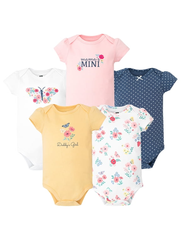 Infant Girls Cotton Bodysuits 5-Pack, Butterfly Floral, Preemie