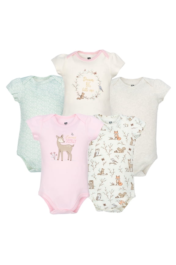 Infant Girls Cotton Bodysuits 5-Pack, Enchanted Forest, 3-6 Months
