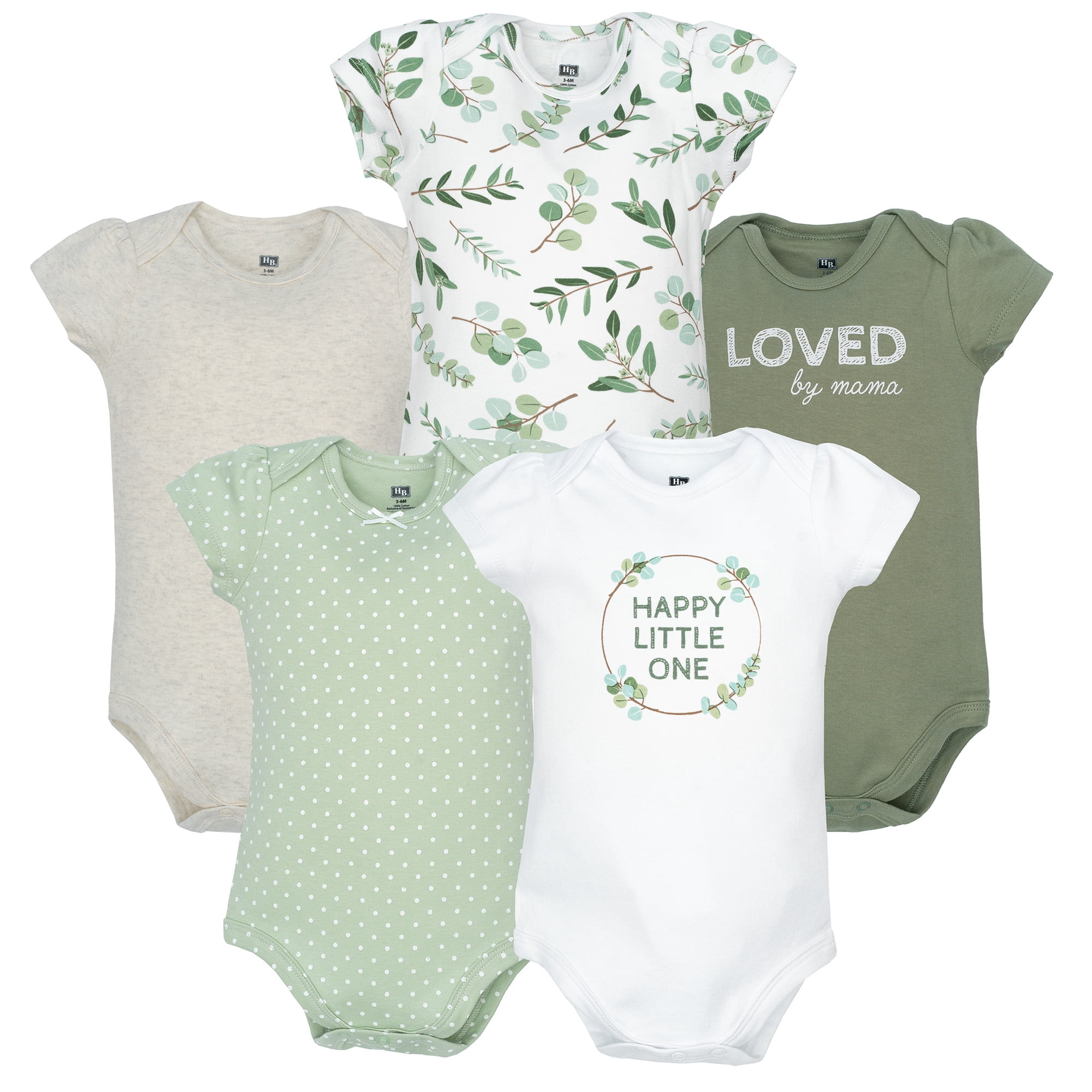 Hudson Baby Infant Girls Cotton Bodysuits 5-Pack, Eucalyptus, Preemie