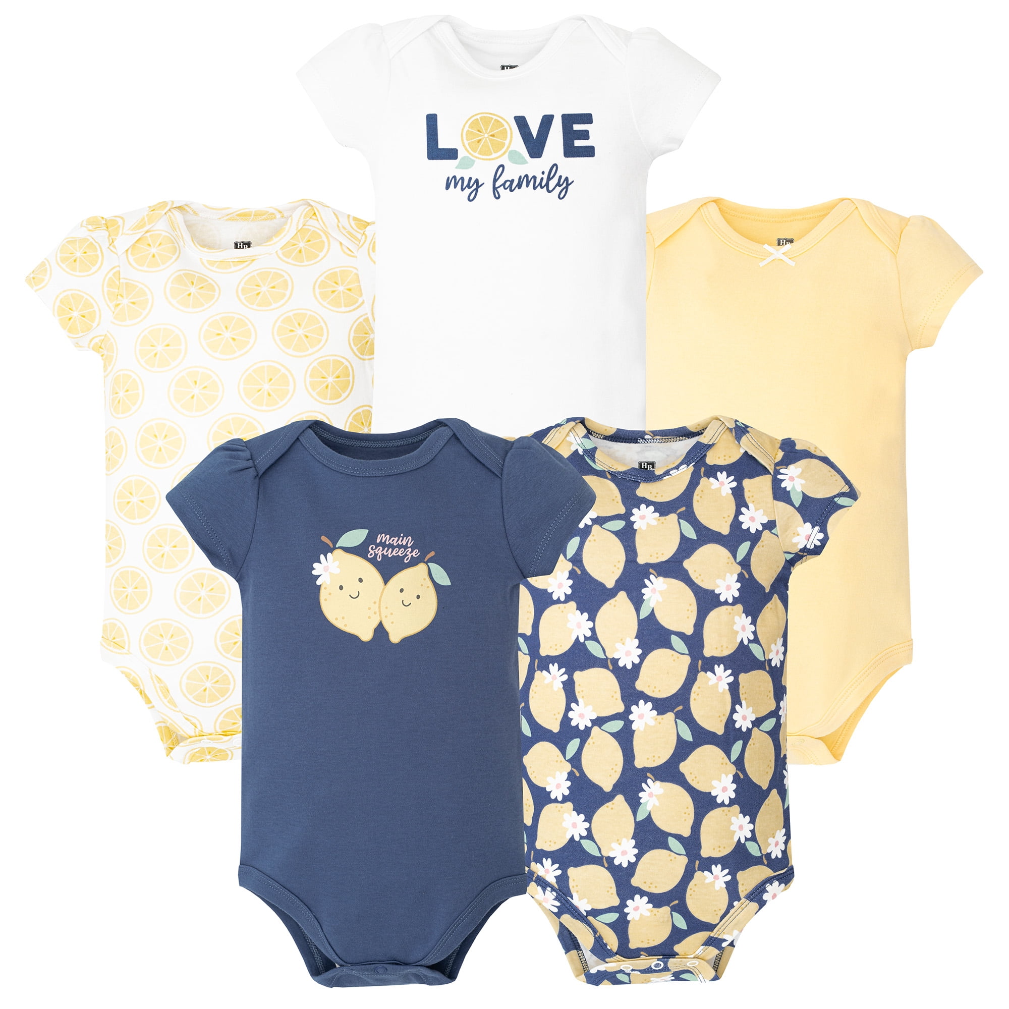 Hudson Baby Infant Girls Cotton Bodysuits 5-Pack, Main Squeeze Lemon, Preemie