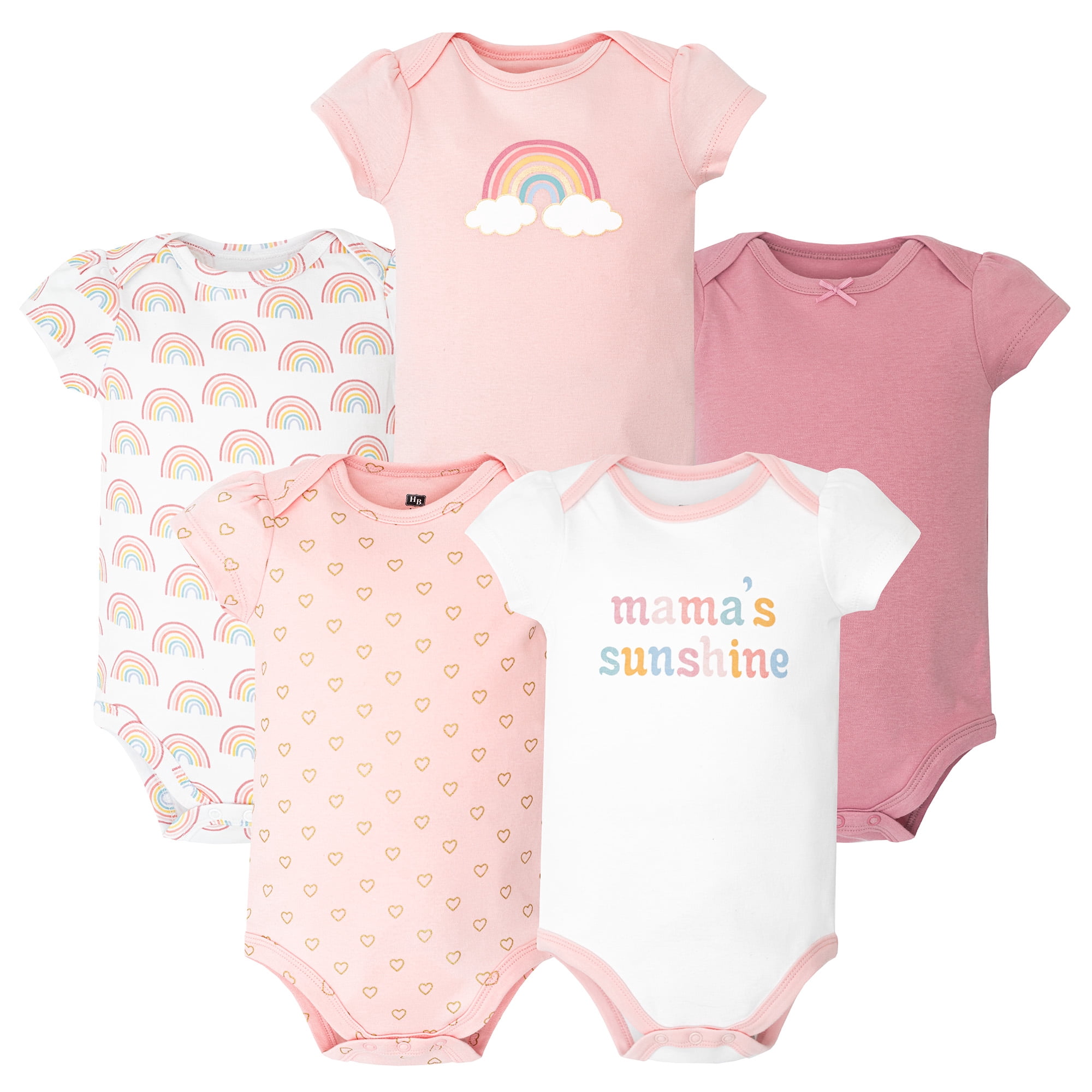 Hudson Baby Infant Girls Cotton Bodysuits 5-Pack, Mamas Mini Rainbow, Preemie