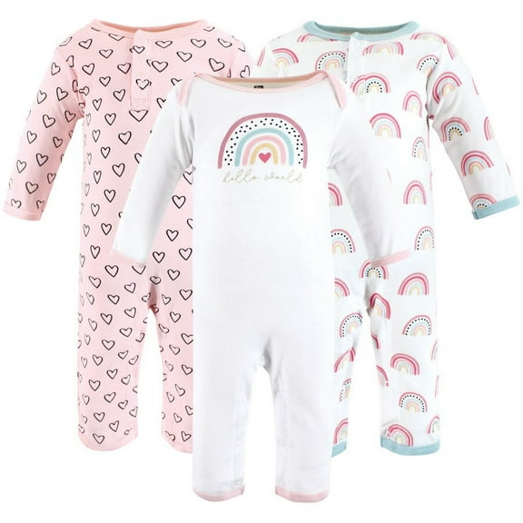 Hudson Baby Infant Girls Cotton Coveralls, Modern Rainbow, 0-3 Months