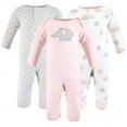 thumbnail image 1 of Hudson Baby Infant Girls Cotton Coveralls, Pink Gray Elephant, 0-3 Months, 1 of 5