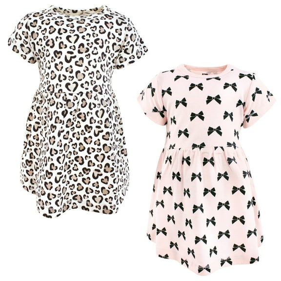 Hudson Baby Infant Girls Cotton Dresses, Bow Heart Leopard, 3-6 Months