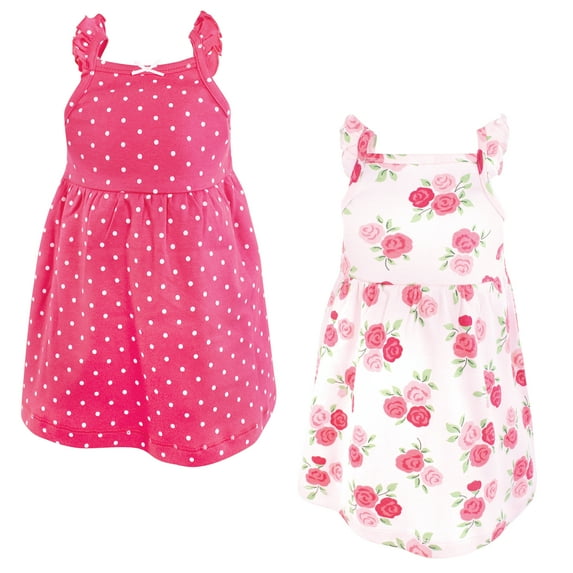 Hudson Baby Infant Girls Cotton Dresses, Dk Pink Rose Dot, 18-24 Months