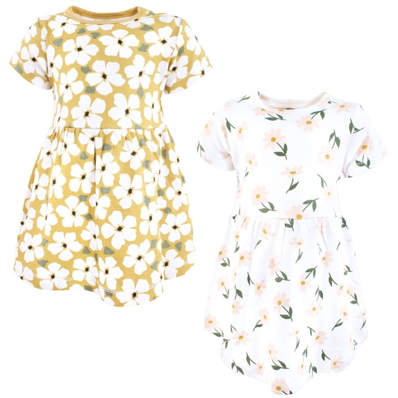 Hudson Baby Infant Girls Cotton Dresses, Gold Sage Floral, 18-24 Months
