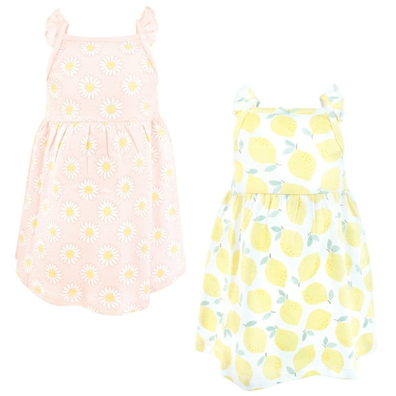 Hudson Baby Infant Girls Cotton Dresses, Lemon Daisy, 3-6 Months