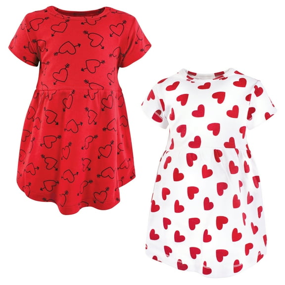 Hudson Baby Infant Girls Cotton Dresses, Love Hearts, 0-3 Months