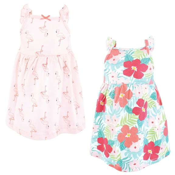 Hudson Baby Infant Girls Cotton Dresses, Tropical Flamingo, 6-9 Months