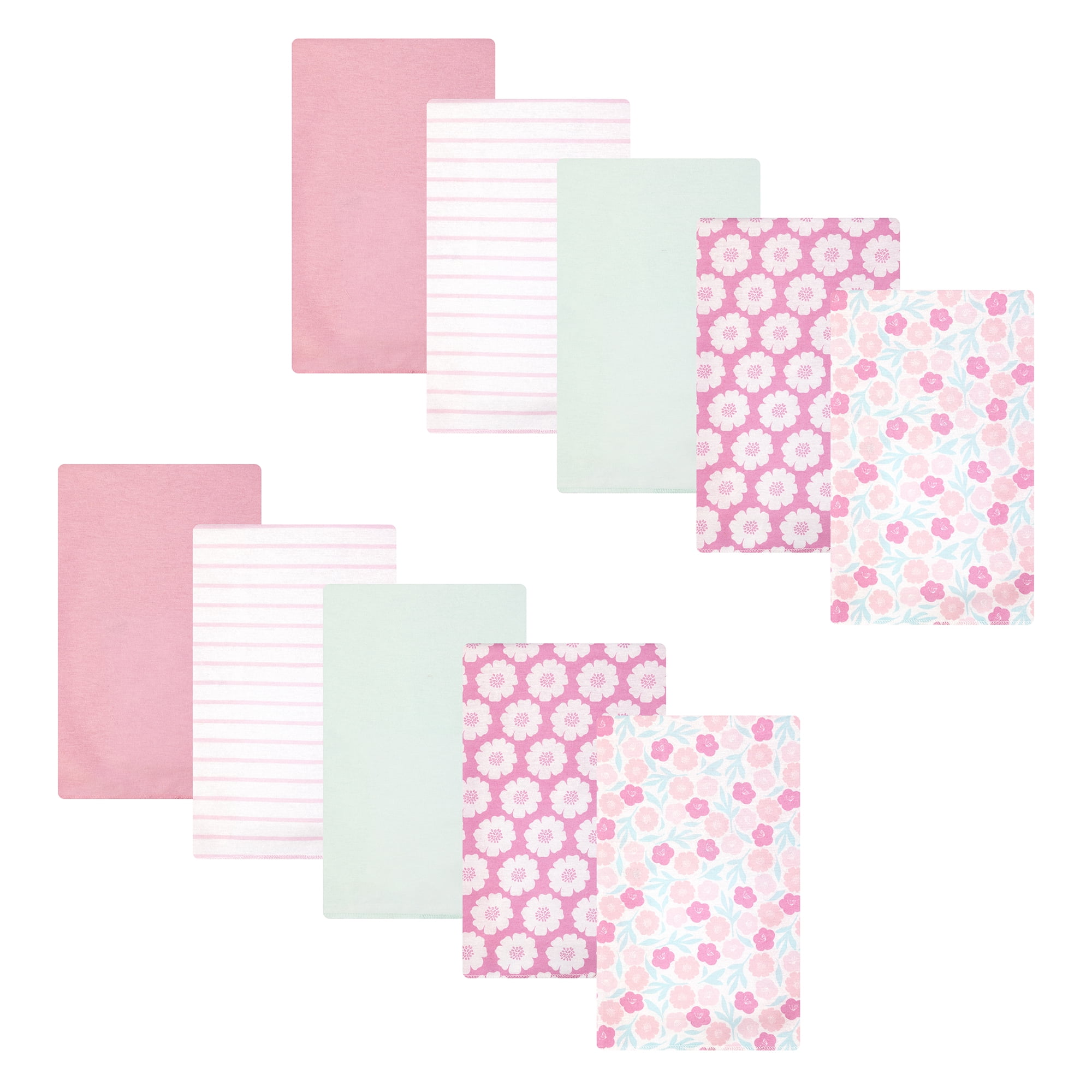 Hudson Baby Infant Girls Cotton Flannel Burp Cloths 10-Pack, Pink Daisies, One Size