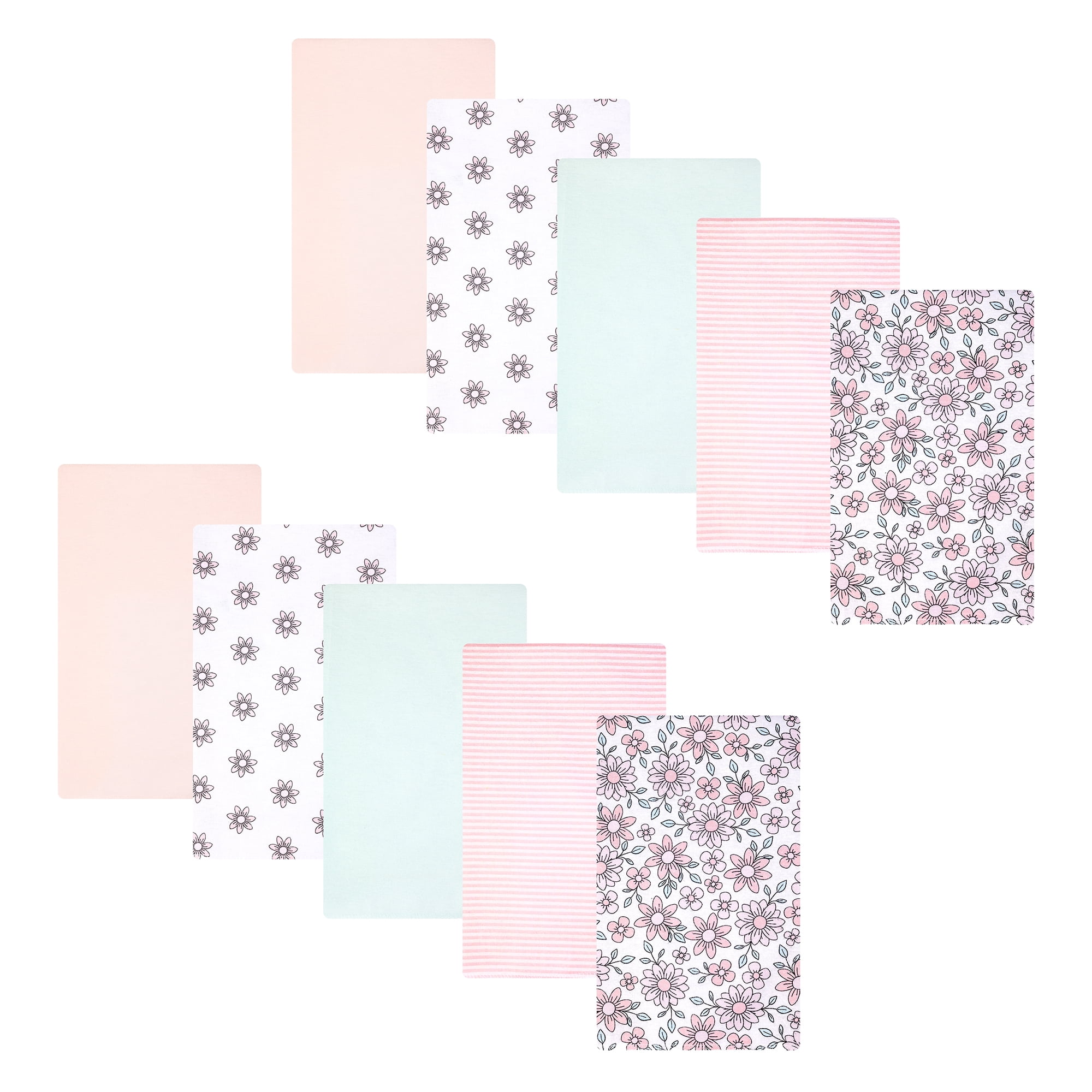 Hudson Baby Unisex Baby Cotton Poly Flannel Burp Cloths, Pink Mint Floral, One Size