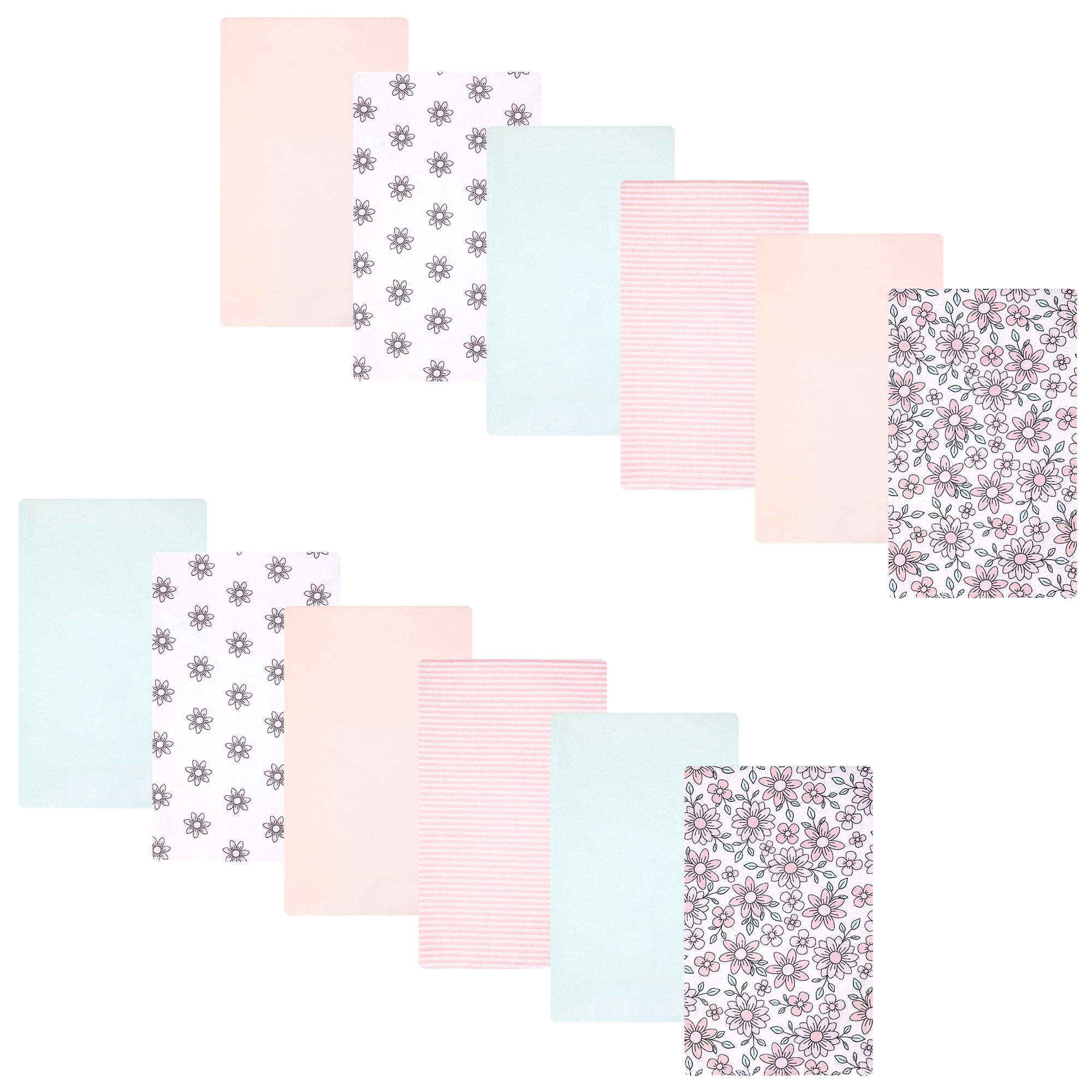 Hudson Baby Unisex Baby Cotton Poly Flannel Burp Cloths Bundle, Pink Mint Floral, One Size