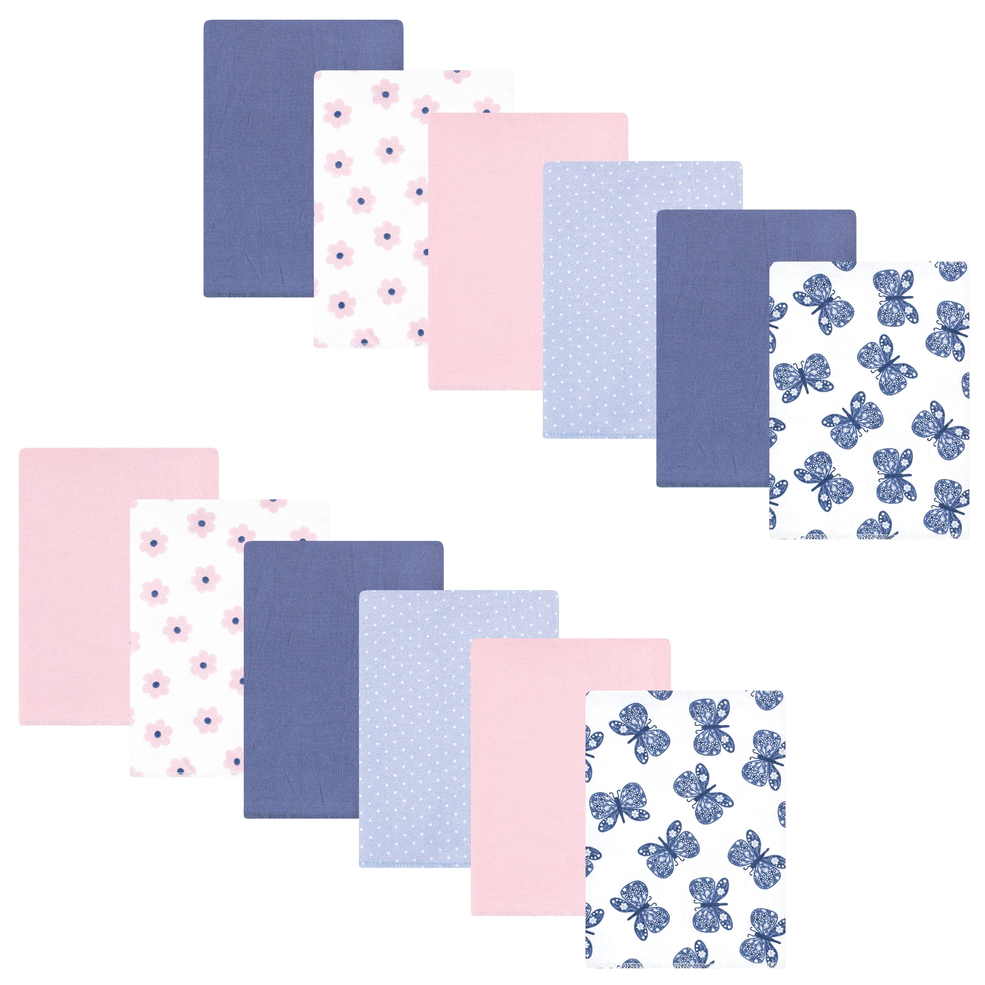 Hudson Baby Infant Girls Cotton Flannel Burp Cloths 12pk, Beautiful Butterfly, One Size