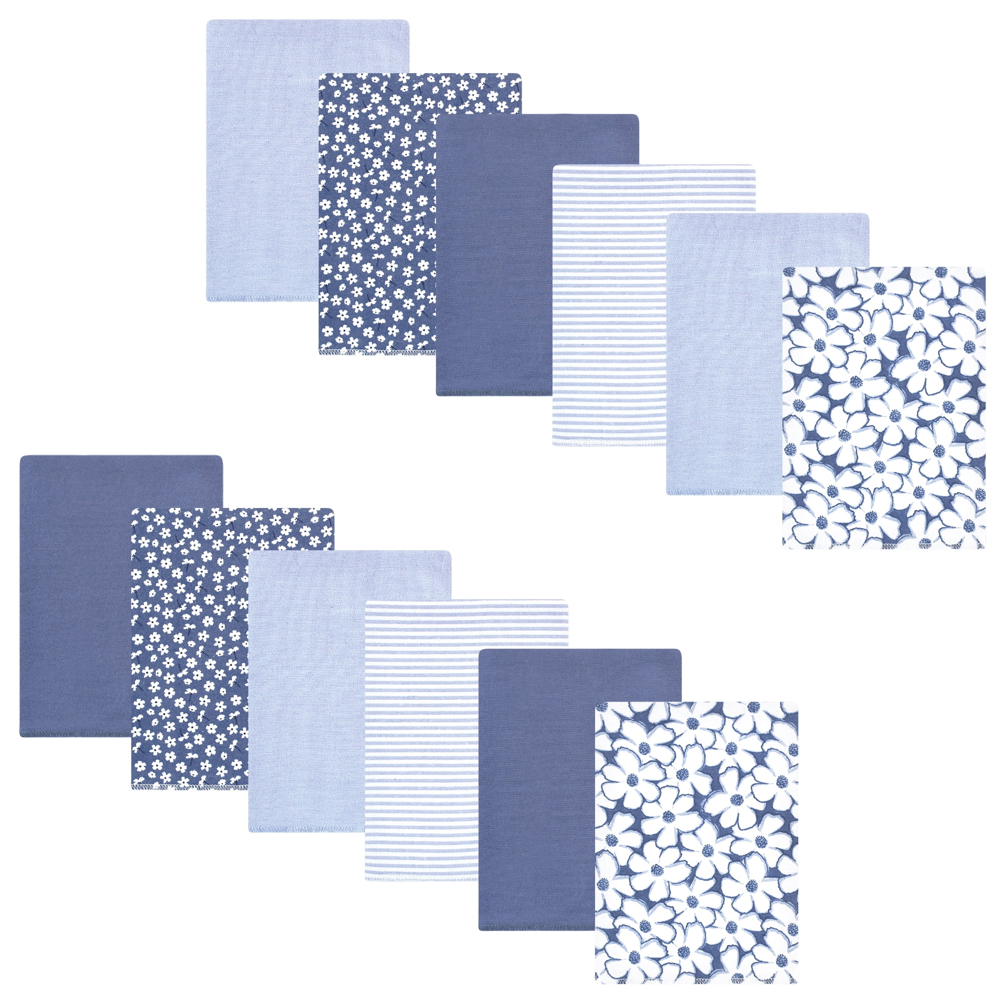 Hudson Baby Unisex Baby Cotton Poly Flannel Burp Cloths Bundle, Blue Cosmos, One Size