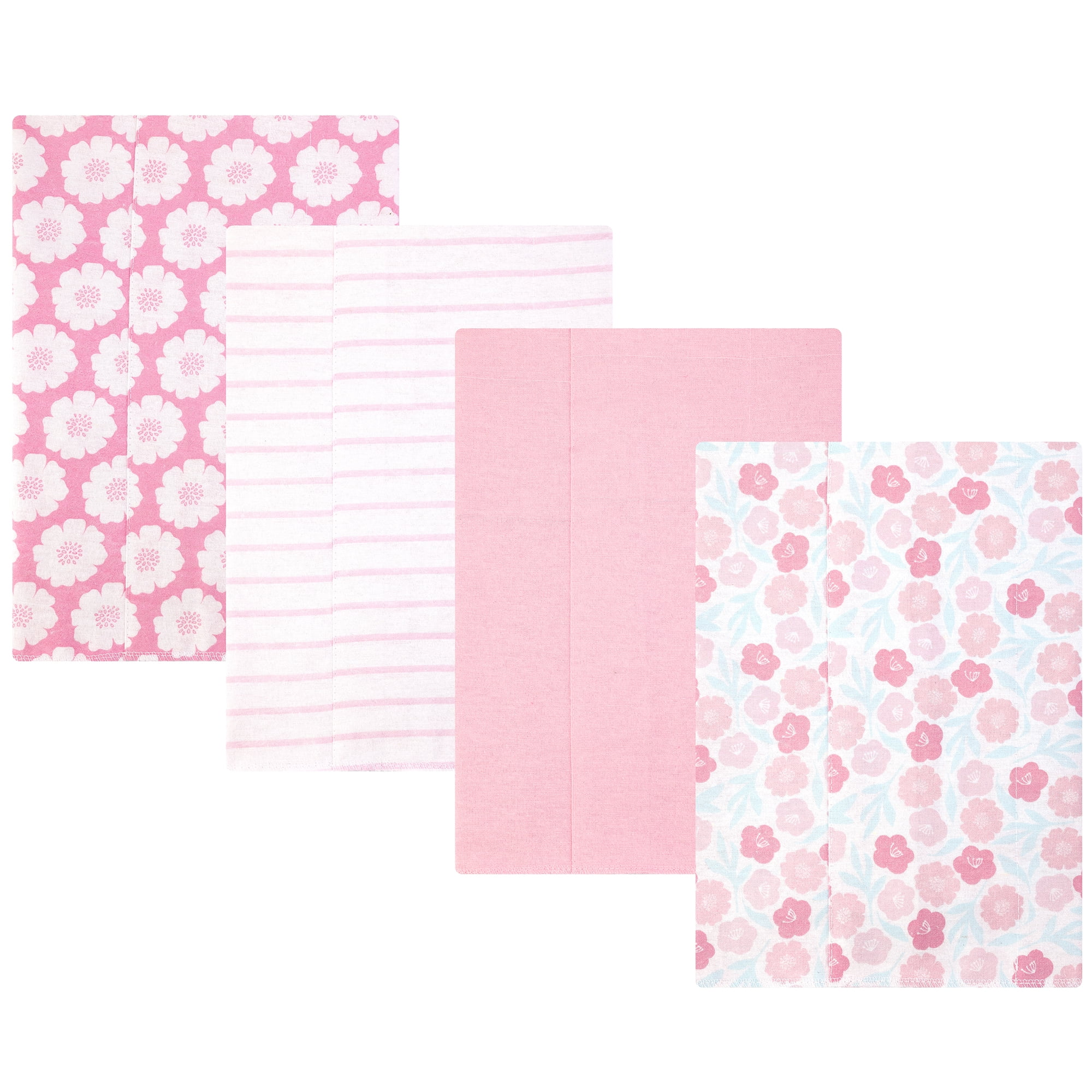 Hudson Baby Infant Girls Cotton Flannel Burp Cloths 4-Pack, Pink Daisies, One Size