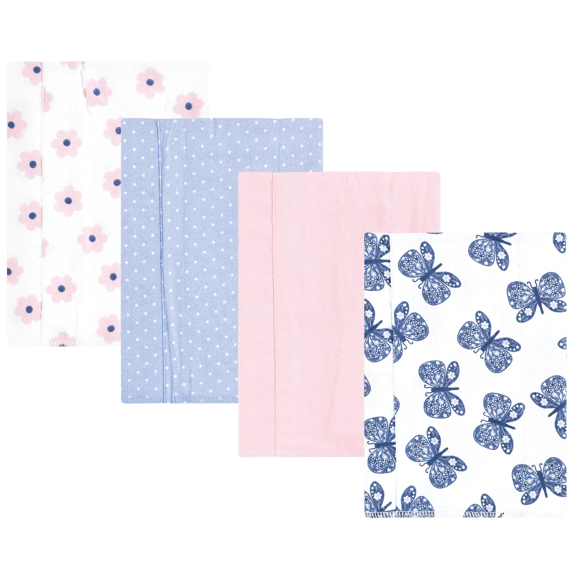 Hudson Baby Infant Girls Cotton Flannel Burp Cloths 4pk, Beautiful Butterfly, One Size