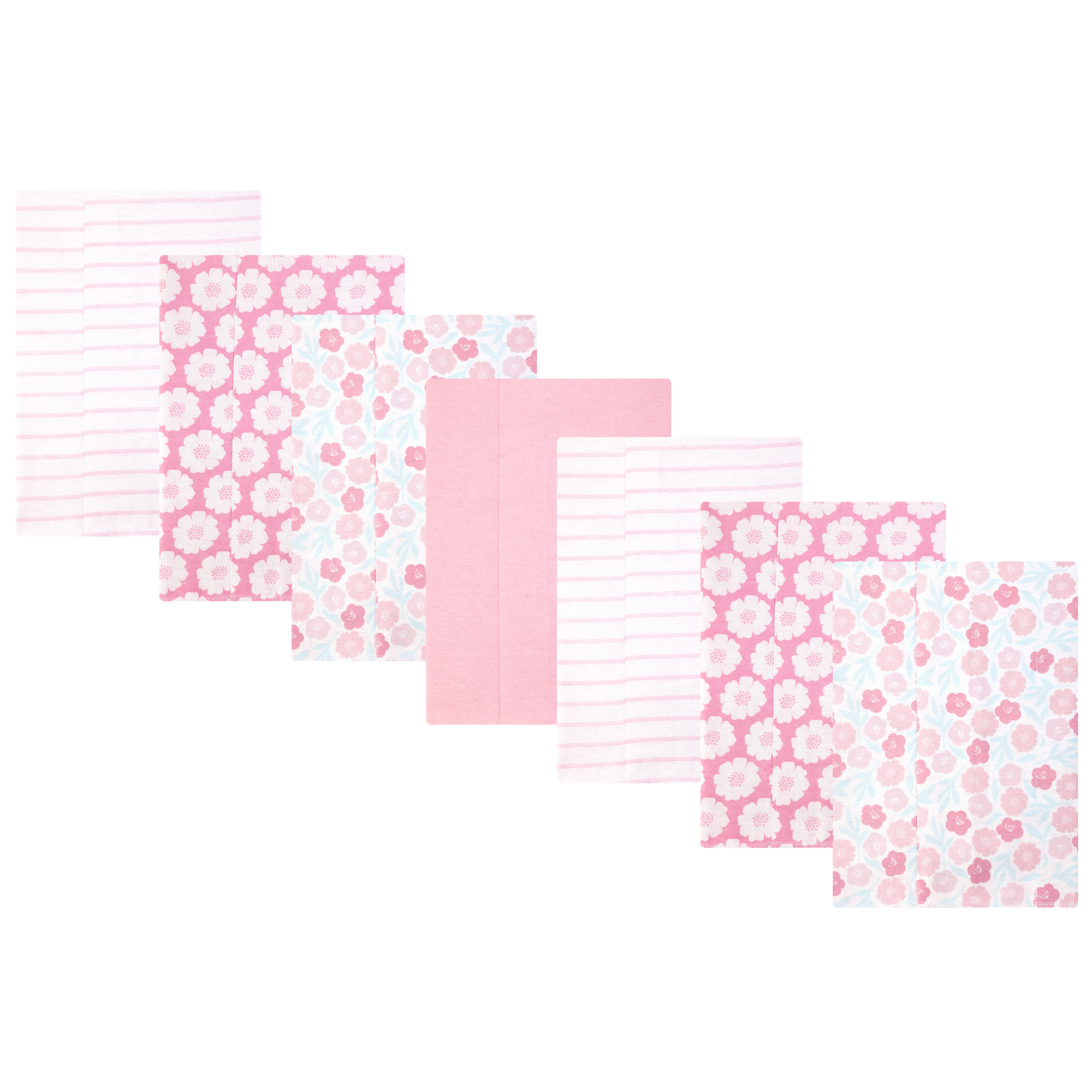 Hudson Baby Infant Girls Cotton Flannel Burp Cloths 7-Pack, Pink Daisies, One Size