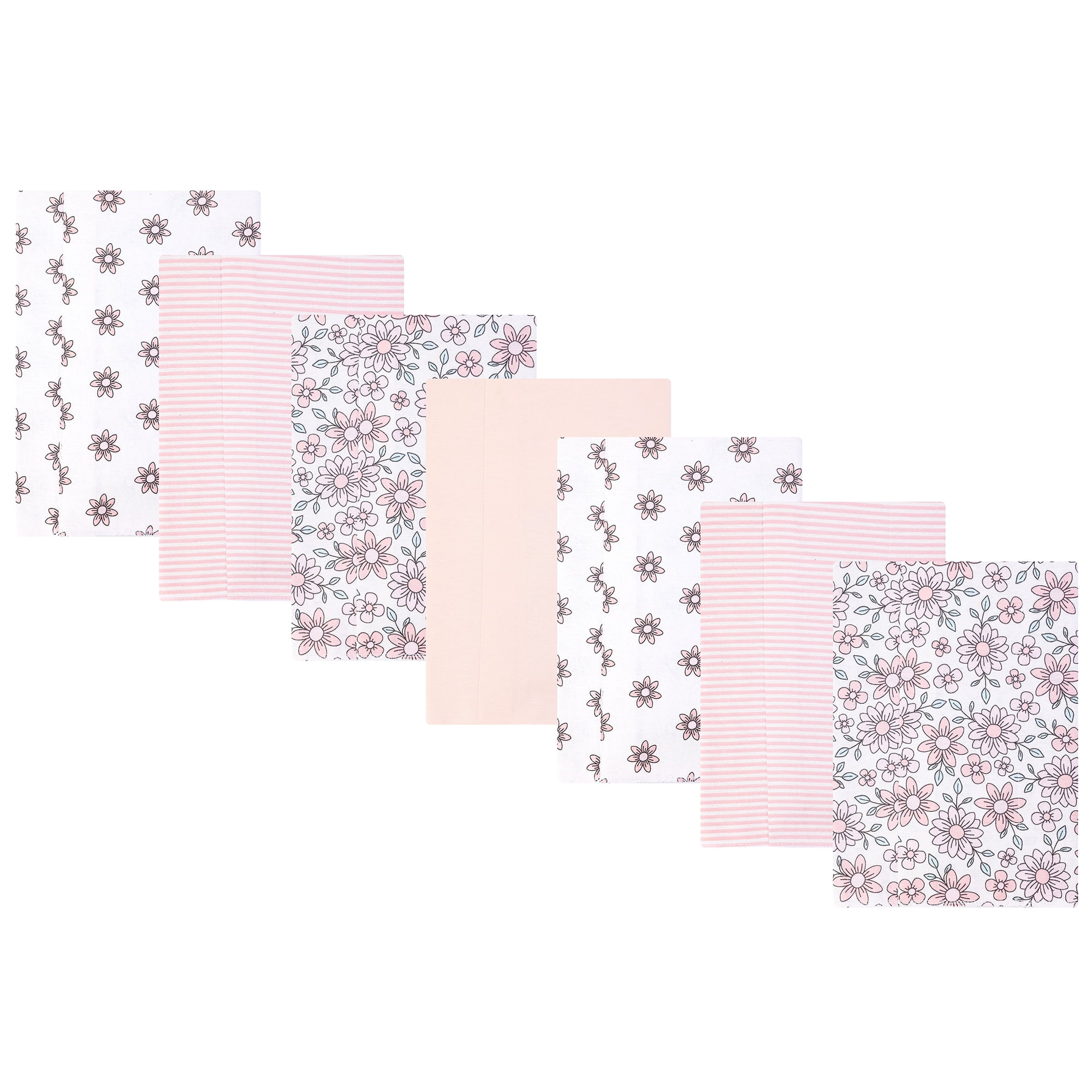 Hudson Baby Unisex Baby Cotton Poly Flannel Burp Cloths, Pink Mint Floral, One Size