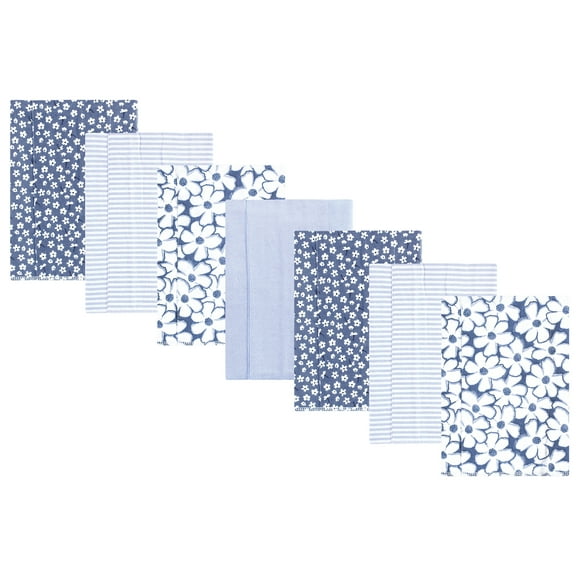 Hudson Baby Infant Girls Cotton Flannel Burp Cloths 7pk, Blue Cosmos, One Size