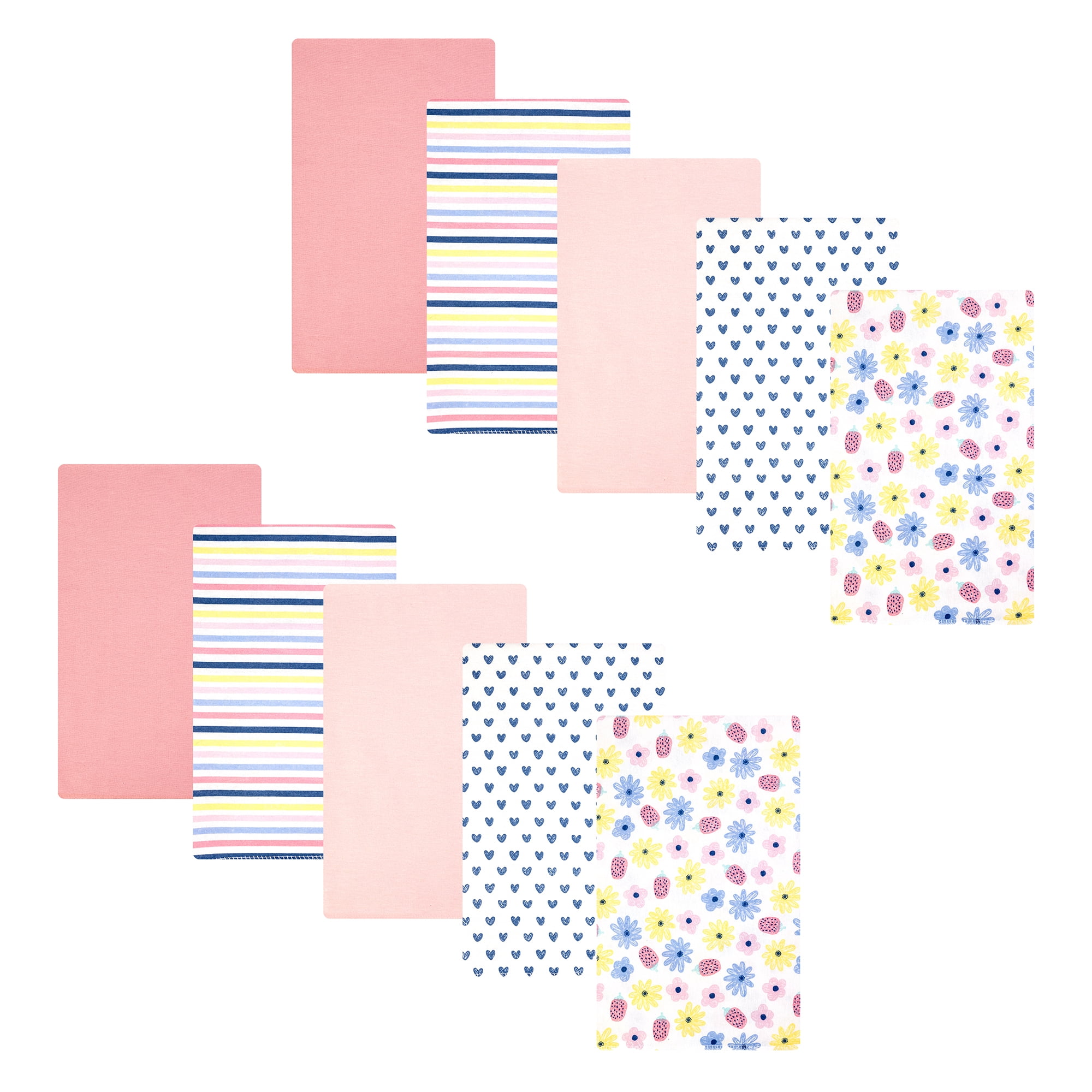 Hudson Baby Infant Girls Cotton Flannel Burp Cloths, Flowers And Strawberries, One Size
