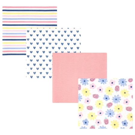Hudson Baby Unisex Baby Cotton Poly Flannel Receiving Blankets, Flowers And Strawberries, One Size