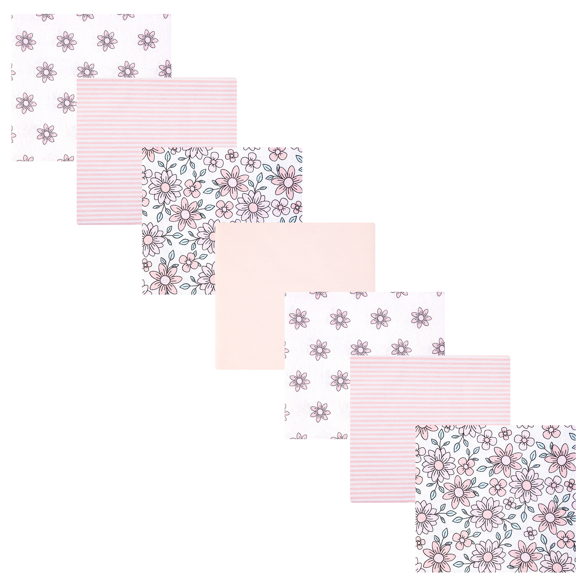 Hudson Baby Infant Girls Cotton Flannel Receiving Blankets 7-Pack Bundle, Pink Mint Floral, One Size