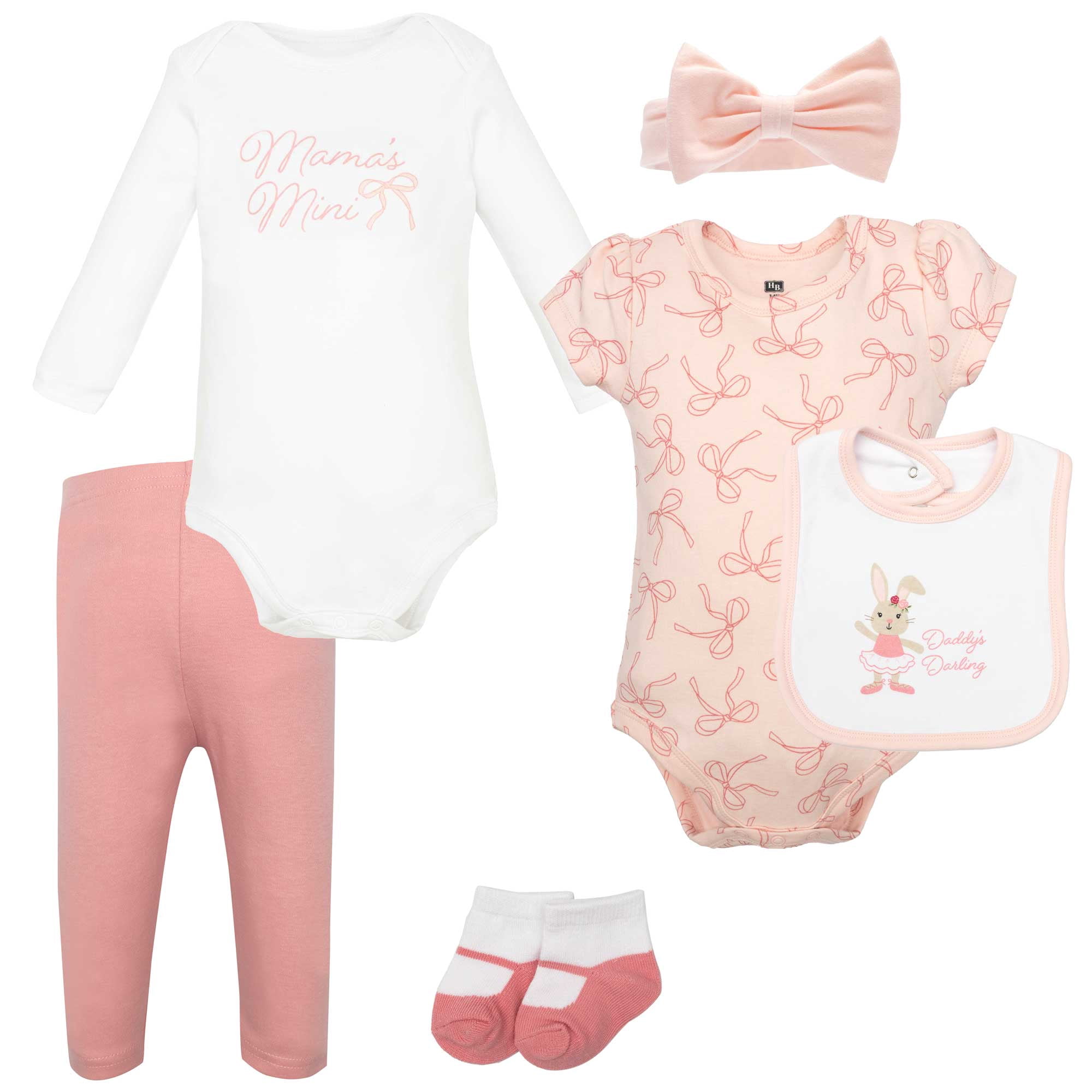 Hudson Baby Infant Girls Cotton Layette Set, Ballet Bows Bunny, 0-3 Months