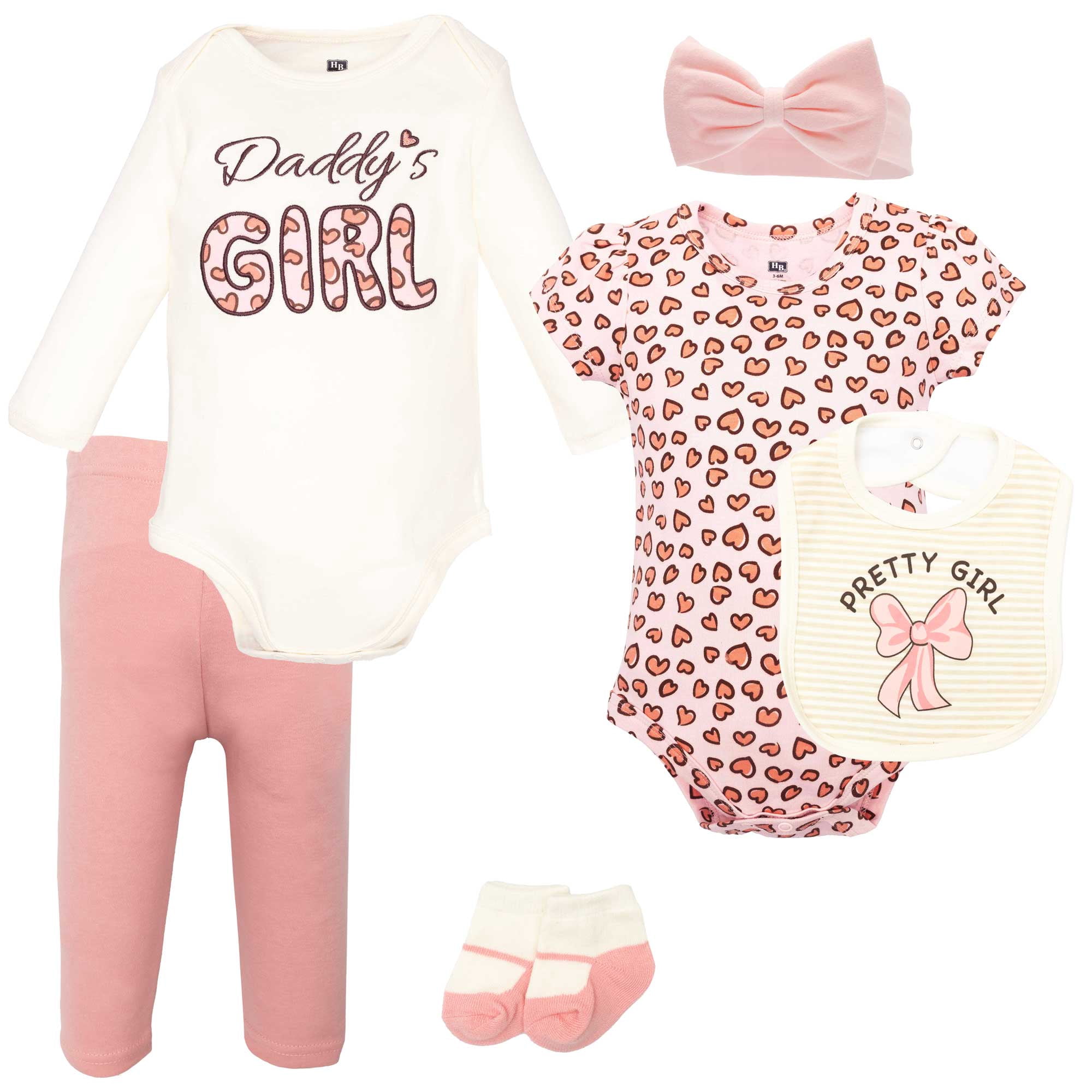 Hudson Baby Infant Girls Cotton Layette Set, Leopard Bow, 3-6 Months