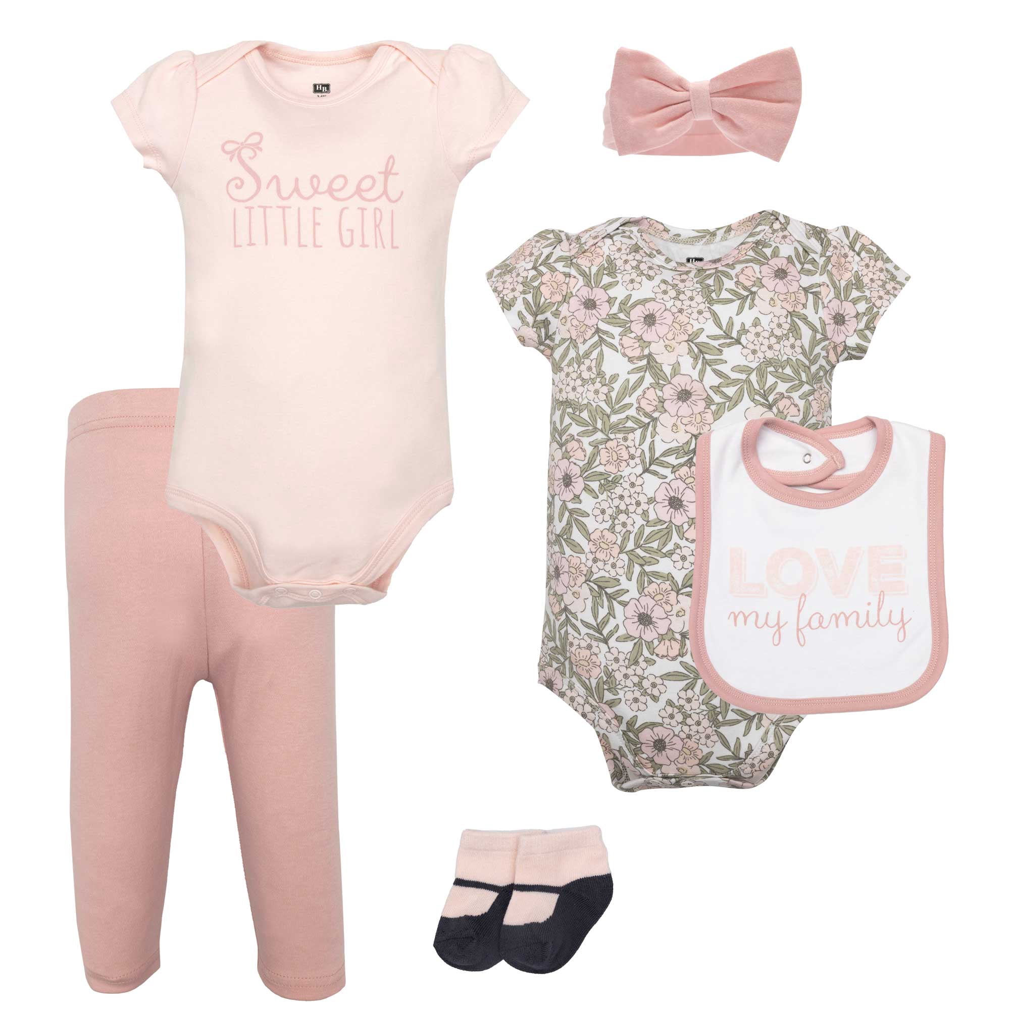 Hudson Baby Infant Girls Cotton Layette Set, Love My Family&nbsp;, 3-6 Months