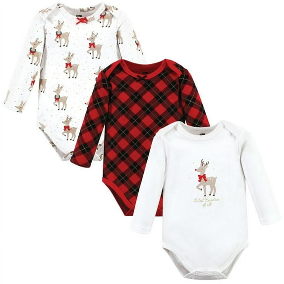 Hudson Baby Infant Girls Cotton Long-Sleeve Bodysuits, Fancy Rudolph, 6-9 Months