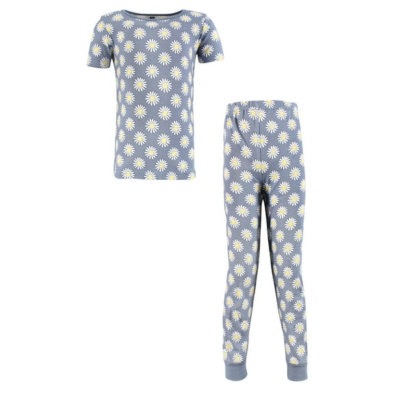 Hudson Baby Infant Girls Cotton Pajama Set, Blue Daisy, 3T