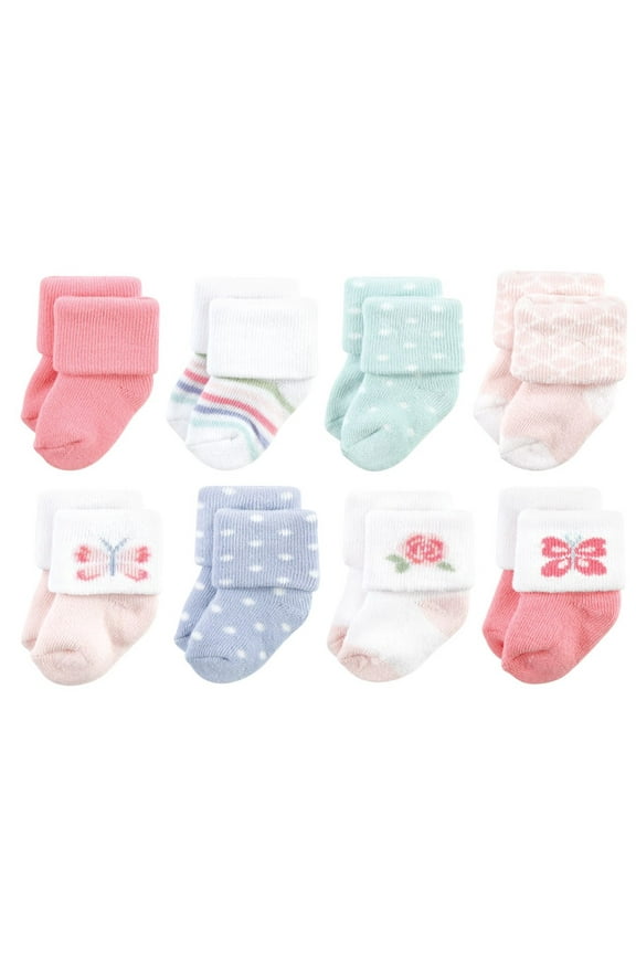 Infant Girls Cotton Rich Newborn and Terry Socks, Pastel Butterfly, 0-6 Months
