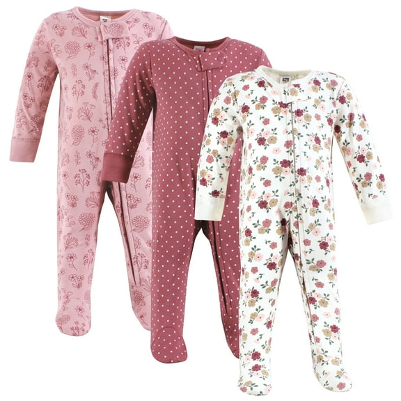 Hudson Baby Infant Girls Cotton Sleep and Play, Mauve Floral Love, Newborn