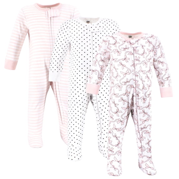Hudson Baby Infant Girls Cotton Sleep and Play, Pink Bows, 0-3 Months