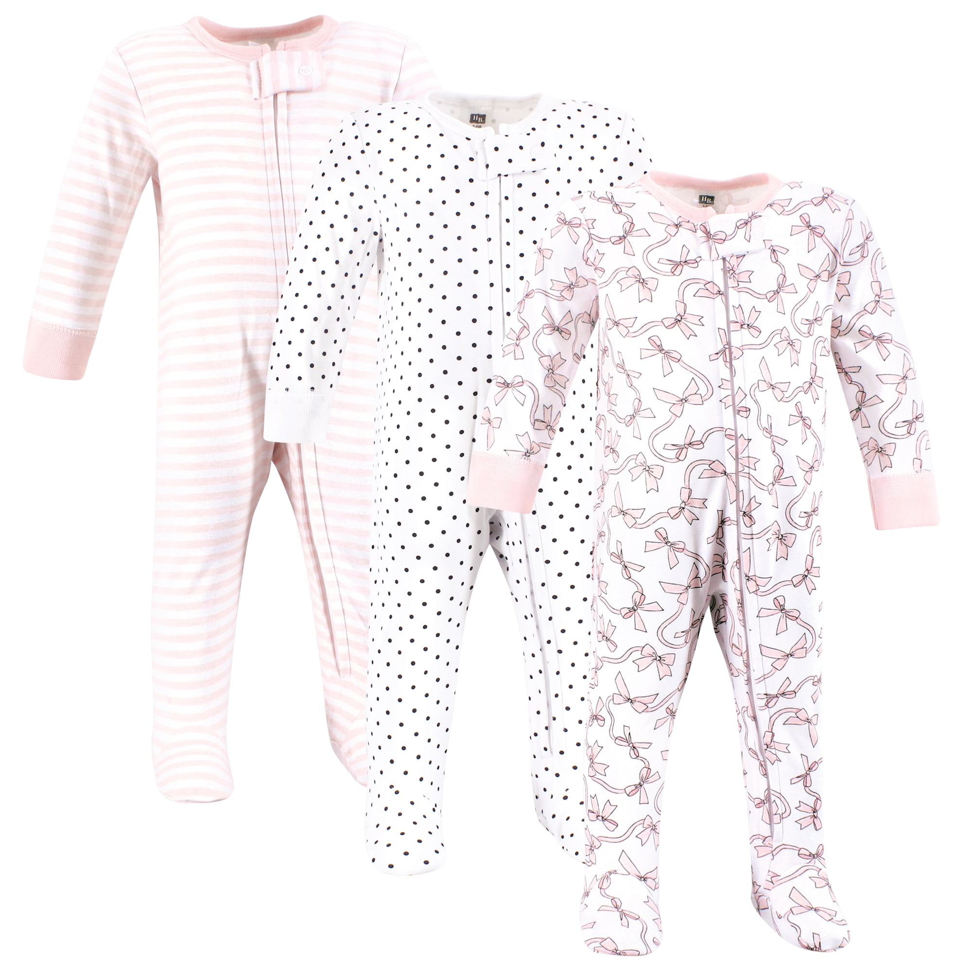 Hudson Baby Infant Girls Cotton Sleep and Play, Pink Bows, Newborn