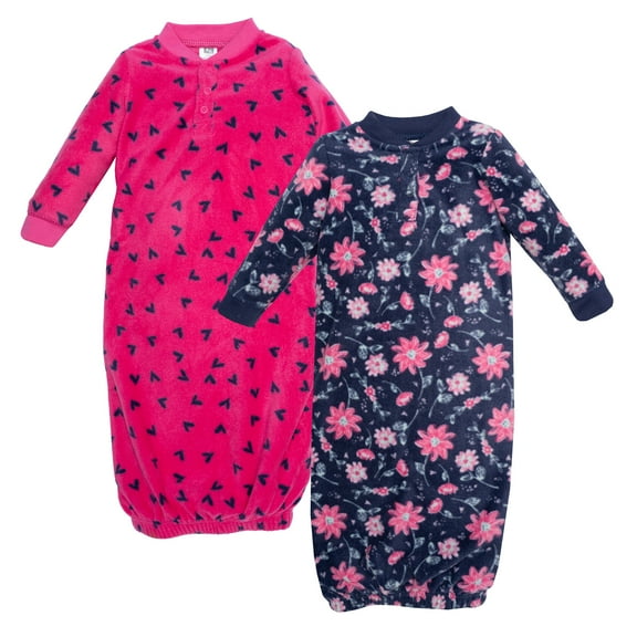Hudson Baby Infant Girls Fleece Gowns, Botanical , Preemie-Newborn
